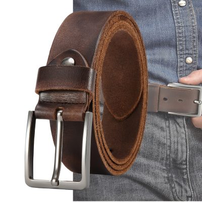 Men'S Leather Pin Buckle Belt - Full Grain Belt - Retro Style - Durable Genuine Leather Belt with Adjustable Buckle Holes, Suitable for Various Waist Sizes, Perfect for Business And Retro Wear, Casual And Formal Outfits, Fashion Additions