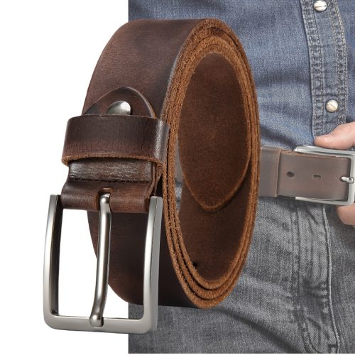 Men'S Leather Pin Buckle Belt - Full Grain Belt - Retro Style - Durable Genuine Leather Belt with Adjustable Buckle Holes, Suitable for Various Waist Sizes, Perfect for Business And Retro Wear, Casual And Formal Outfits, Fashion Additions