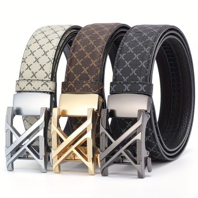 2025 New Belt Men's Automatic Buckle Belt - Letter Design Alloy Fastening, Minimalist Formal & Casual Belt, Everyday Accessory for Men - Ideal Gift for Dad, Husband, Boyfriend (Father's Day, Valentine's, Graduation), Highquality Material