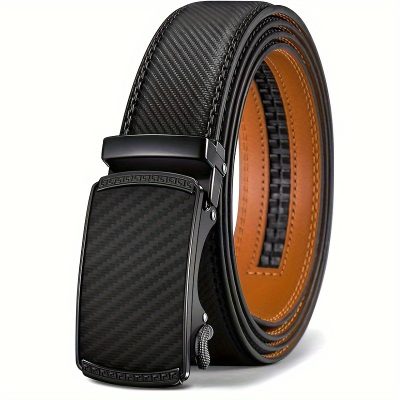Elegant Men's Genuine Leather Belt with American Flag Automatic Buckle - Sleek Black and Brown Ratchet Design, Alloy Clasp, Perfect for Formal and Casual Wear
