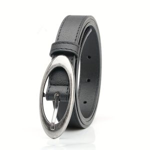 Women's Korean Retro Academic Oval Alloy Pin Buckle Belt - Minimalist Versatile PU Leather Waist Belt for Casual, Evening & Beach Outfits (Blacku002FBrown)