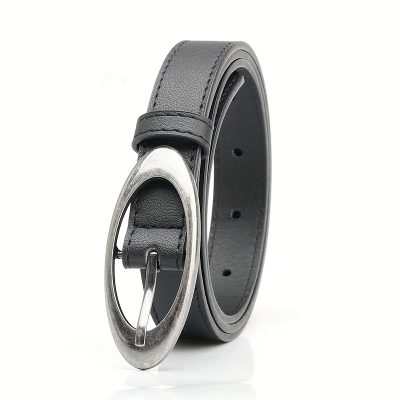 Women's Korean Retro Academic Oval Alloy Pin Buckle Belt - Minimalist Versatile PU Leather Waist Belt for Casual, Evening & Beach Outfits (Blacku002FBrown)