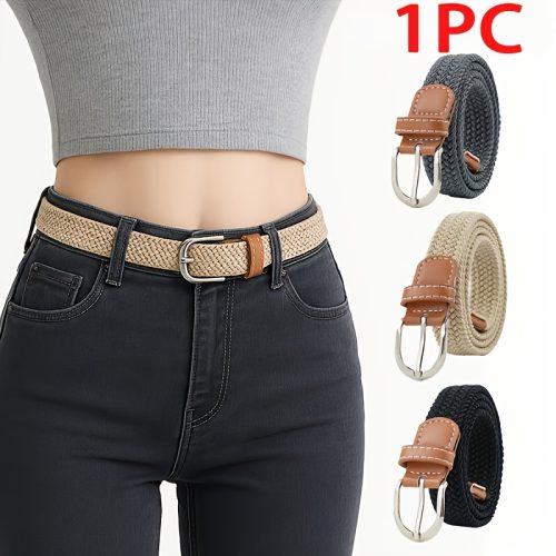 1pc Women's New Casual Pin Buckle Belt, Elastic Band, Foldable, Versatile for Casual Jeans, Best Gift for Girlfriend