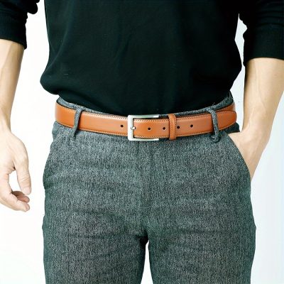 Men's Genuine Leather Jeans Belts Classic Work Business Dress Belt with Prong Buckle for Men