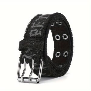 1pc Denim Men's Belt Embossed Washed Belt Double Buckle Internet Celebrity Hot Deal Men's Belt