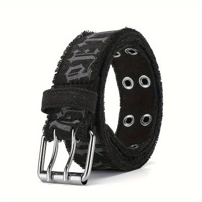 1pc Denim Men's Belt Embossed Washed Belt Double Buckle Internet Celebrity Hot Deal Men's Belt