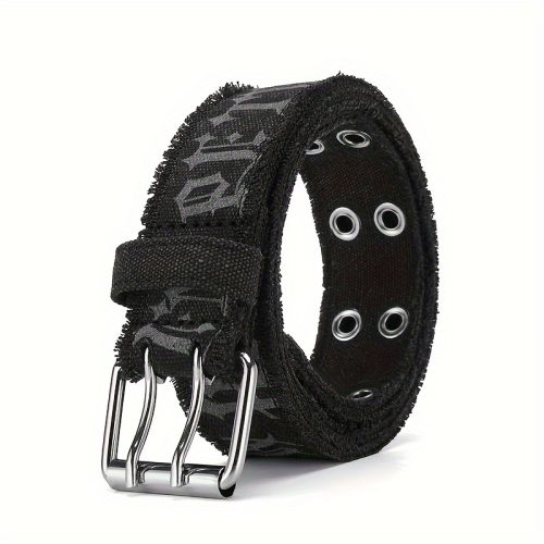 1pc Denim Men's Belt Embossed Washed Belt Double Buckle Internet Celebrity Hot Deal Men's Belt