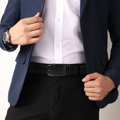Business Men's Automatic Buckle Cowhide Belt, Ratchet Dress Belt Second Layer Cowhide Men's Belt