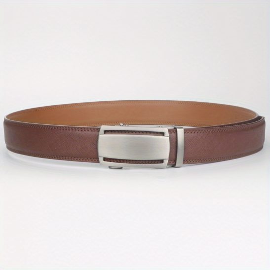 1pc Men'S Belt, a Slide Ratchet Style Made from High-Quality Leather, Featuring an Automatic Click Buckle, Perfect for a Father'S Day Present