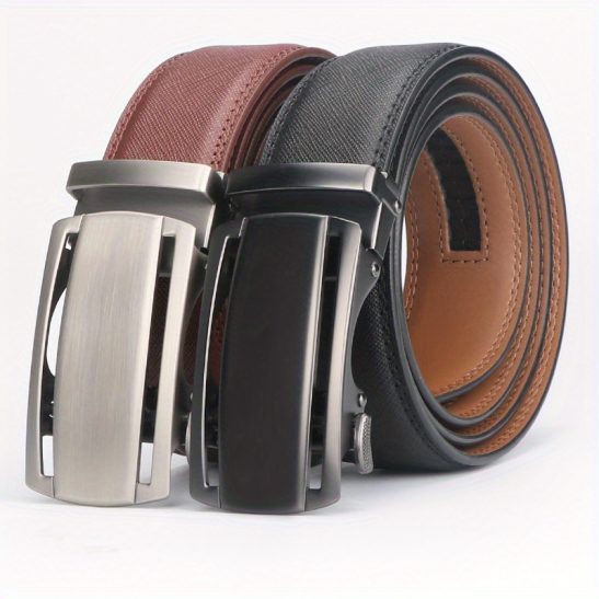 Alternative view of 1pc Men'S Belt, a Slide Ratchet Style Made from High-Quality Leather, Featuring an Automatic Click Buckle, Perfect for a Father'S Day Present