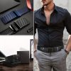 Men's Leather Ratchet Belt - Adjustable automatic buckle, durable alloy clasp, high-quality genuine leather panel, suitable for casual and business styles, simple and stylish carbon fiber design, an ideal gift for Christmas and Father's Day. - Image 9