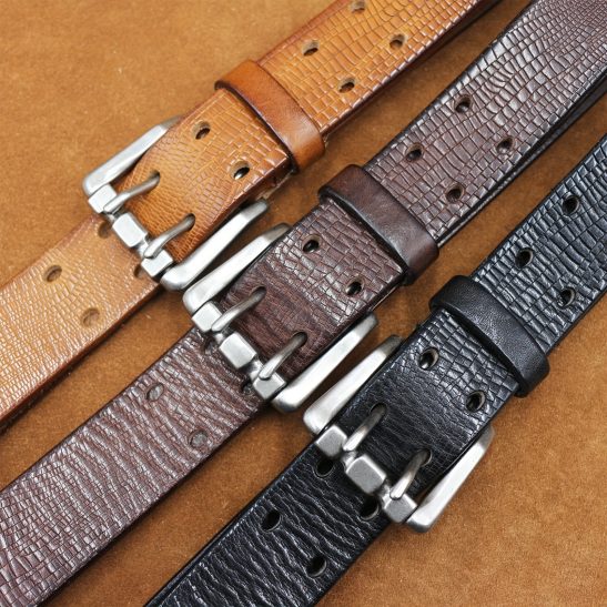 Alternative view of Double pin buckle High quality handmade knocking genuine leather belt luxury designer belts male Strap Jeans for man cowboy belt men