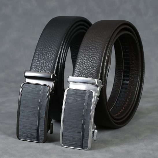 Alternative view of Men's Genuine Top-Grain Leather Belt with Automatic Buckle - Double-Sided Suitable for Suits & Casual Wear, Folded & Stitched Inside for Durability, Resists Peelingu002FFadingu002FRusting, Soft Comfortable Low-Temp Stable Belt for Business & Everyday