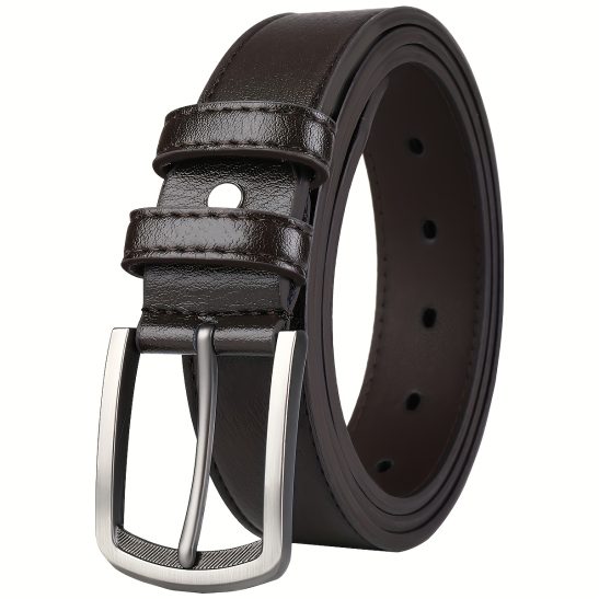 Alternative view of Men's Alloy Pin Buckle PU Leather Belt, Available in Black and Coffee, Adjustable Strap, Wear Resistant PU Leather, Matches Formal Outfits and Casual Pants, Suitable for Business and Daily Jeans Occasions