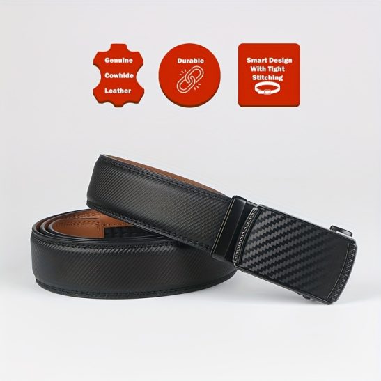 Alternative view of Elegant Men's Genuine Leather Belt with American Flag Automatic Buckle - Sleek Black and Brown Ratchet Design, Alloy Clasp, Perfect for Formal and Casual Wear