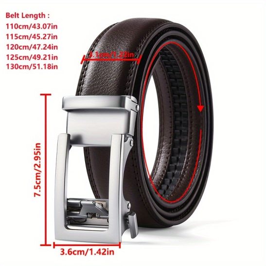 Alternative view of Men'S Automatic Buckle Silvery Buckle Leather Belt Second Layer Cowhide Gray Belt Solid Color Straight Body Belt European And American Trend