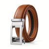 Men'S Automatic Buckle Silvery Buckle Leather Belt Second Layer Cowhide Gray Belt Solid Color Straight Body Belt European And American Trend - Image 4