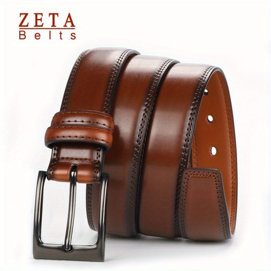 Alternative view of Men's Second Layer Cowhide needle buckle casual retro belt, youth denim belt, Father's Day gift