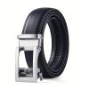 Men'S Automatic Buckle Silvery Buckle Leather Belt Second Layer Cowhide Gray Belt Solid Color Straight Body Belt European And American Trend - Image 6
