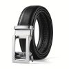 Men'S Automatic Buckle Silvery Buckle Leather Belt Second Layer Cowhide Gray Belt Solid Color Straight Body Belt European And American Trend - Image 3
