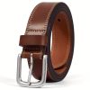 Men's Full Grain Leather Classic Fashion Jeans Belts, Handmade Men Leather Belt with Gift Box - Image 3